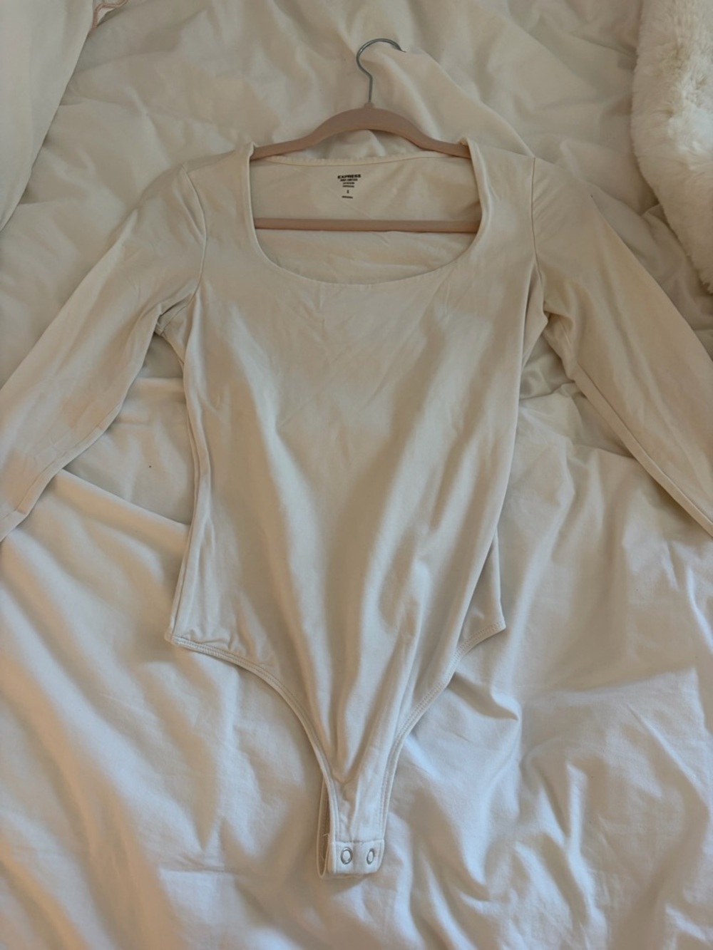 Express Cream Long Sleeve Scoop Neck Bodysuit